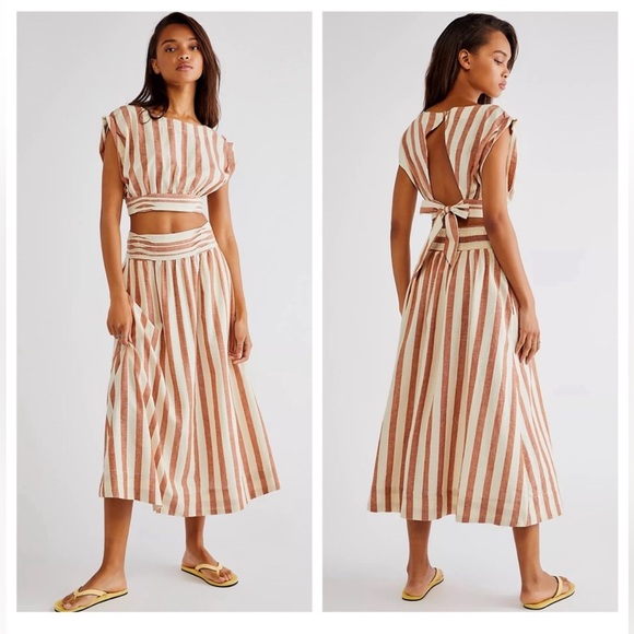 Free People Whatta Sight Stripe Skirt Set Ivory Combo - Picture 2 of 2